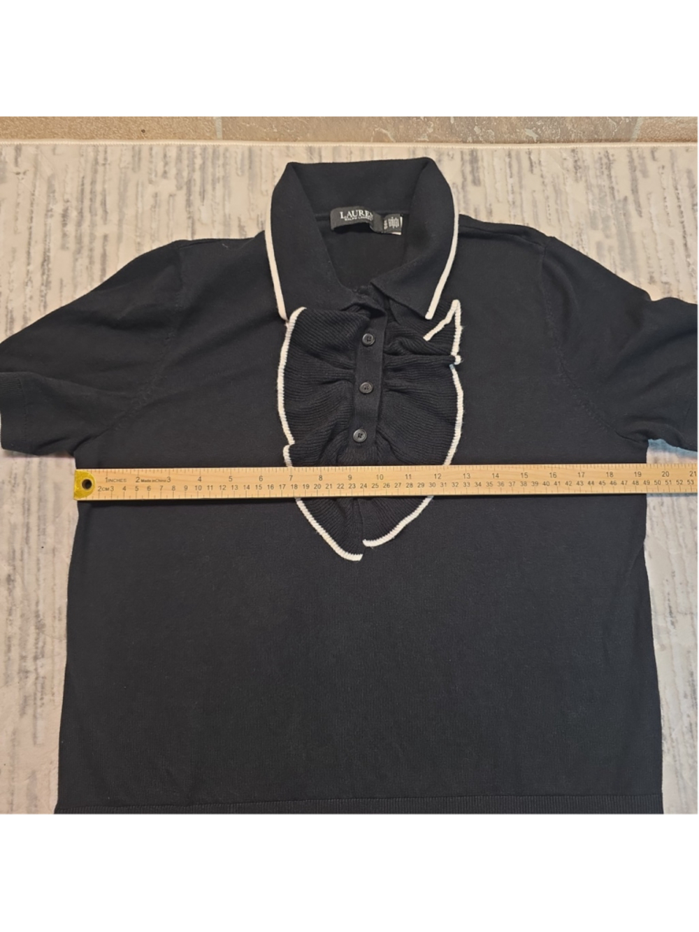 Lauren Ralph Lauren Black Label Ruffle Trim Polo Sweater In Black Women's Sz 1X - Picture 8 of 10